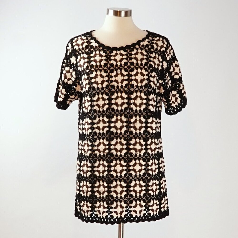 Shore Brand Crochet Mini Dress Coverup Black Brown Cream - Size Small - NWT - Picture 2 of 9